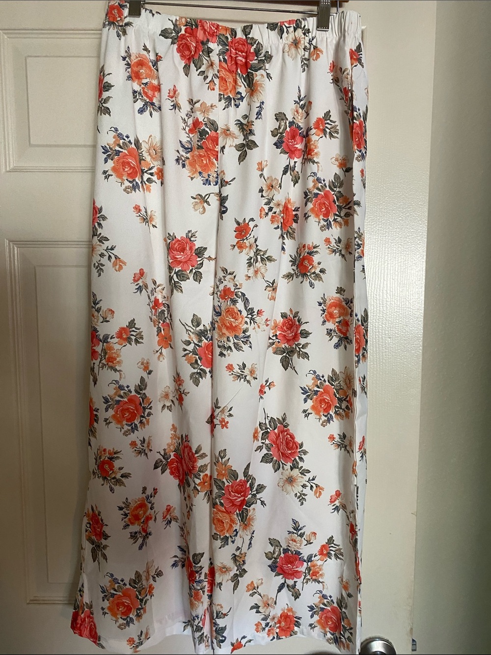 White Floral Pant with Orange Rose Print